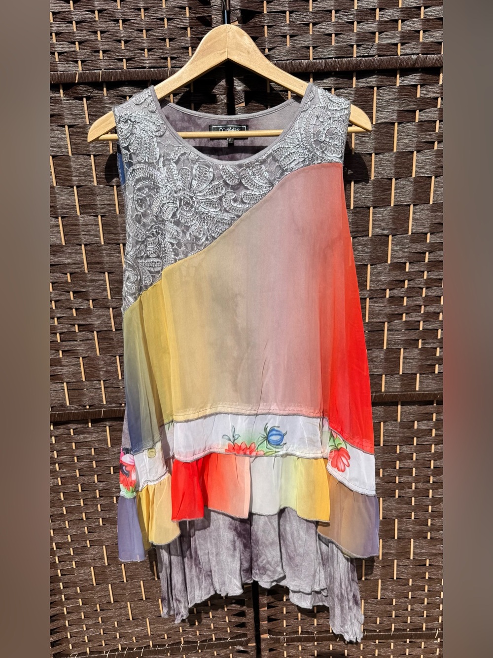 Minkas.Boho Ombre Floral Lace Sleeveless Tunic Top - Multicolor